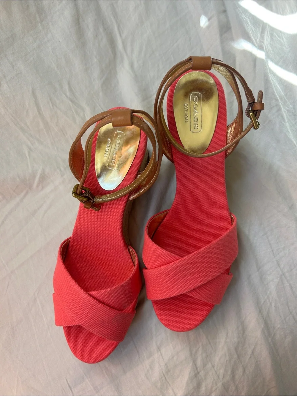 Authentic Coach Henley wedge sandals in Bright Pink.